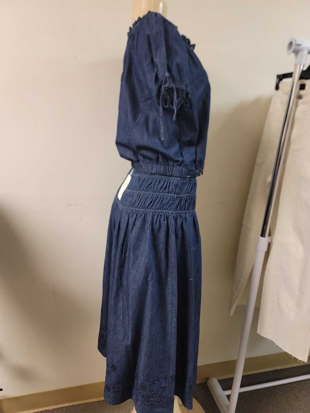 Women's Navy Blue Embroidered Denim Set. - Picture 4 of 9